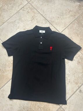 AMI Paris Ami de Coeur Logo Polo Shirt Black